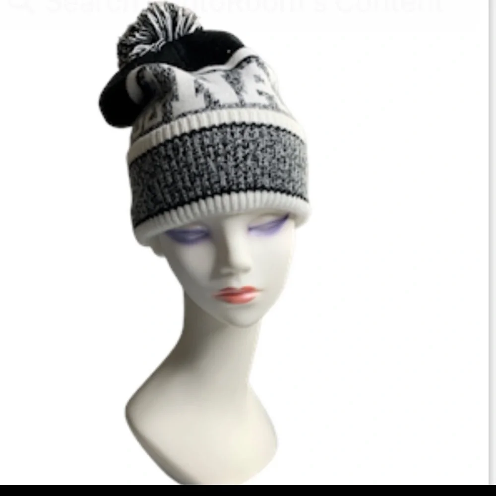 Victoria's Secret Lot Pink Nation Knit Beanies. Black White Gray Pom Logo
